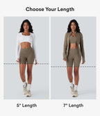 UltraSculptTM High Waisted Crossover Tummy Control Butt Lifting Yoga Biker Shorts 7'' with Pockets