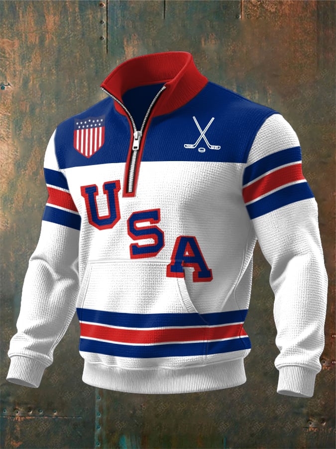 Retro Men's USA Ice Hockey Print Sweatshirt