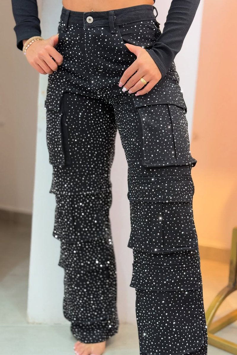 Women's Multi-pocket Rhinestone Casual Jeans --(SIZE:UK8-22,EU36-50)