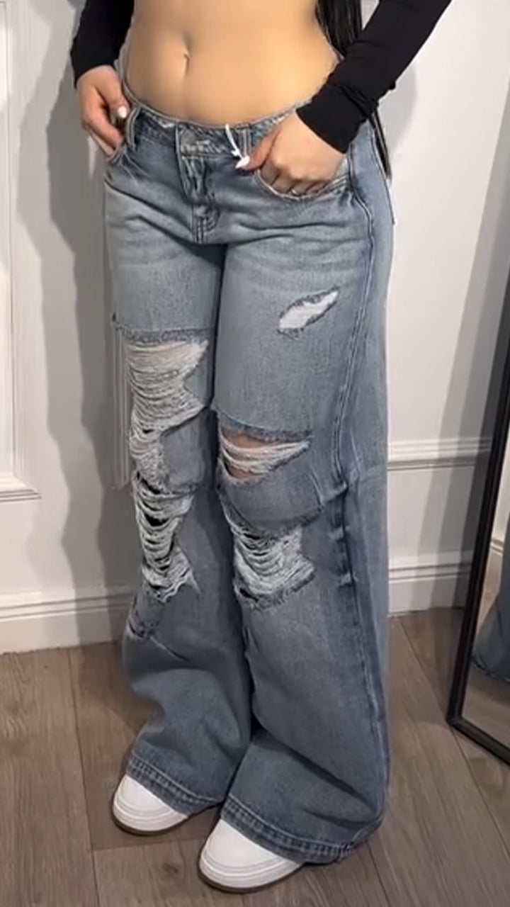 Ladies Ripped Water Washed Casual Jeans