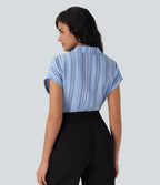 Short Sleeve Stripe Work Linen-Feel Shirt