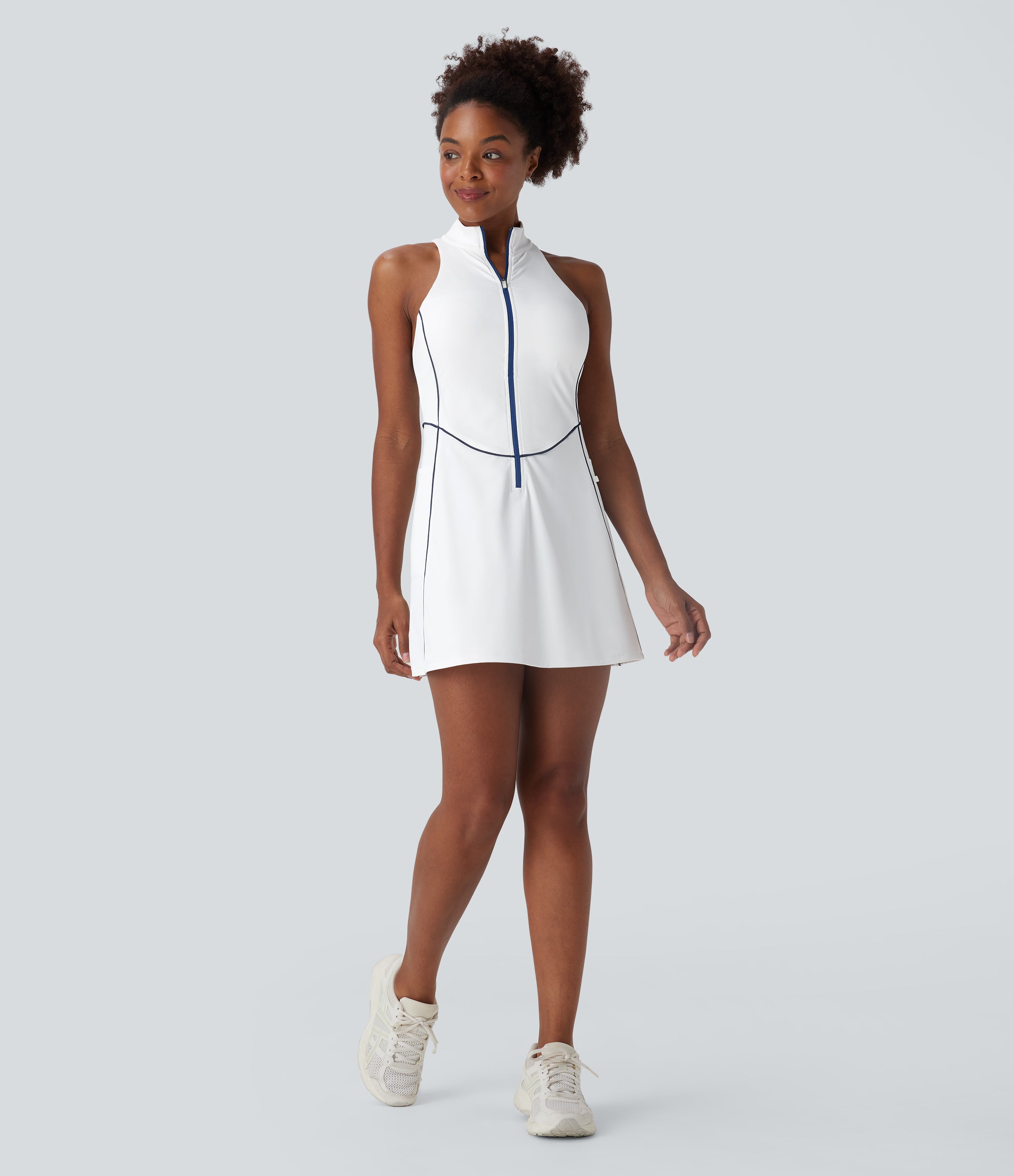 SoftlyZeroTM QuickDry Sleeveless Half Zip Mini Golf Active Dress with Pockets-Golf Tee