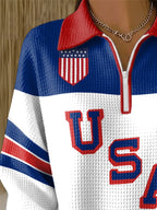 Retro USA Ice Hockey Zipper Print Sweatshirt