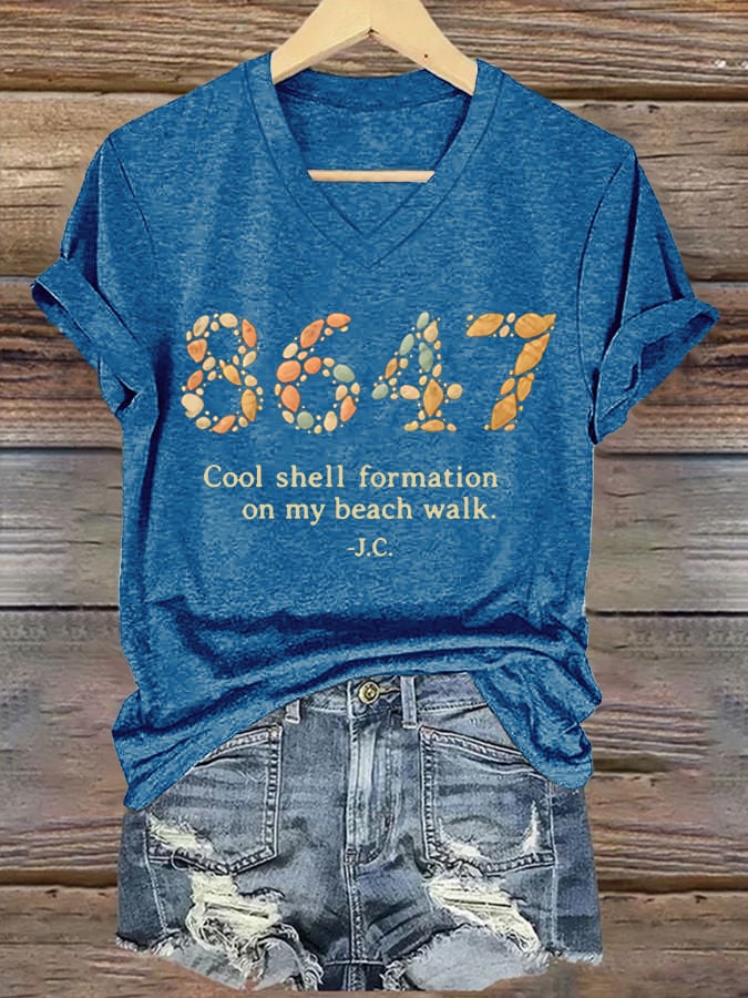🔥Buy 3 Get 15% Off🔥V-Neck Retro 8647 Cool Shell Formation On My Beach Walk Print T-Shirt