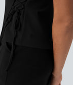V Neck Wrapped Crisscross Lace Up Work Vest