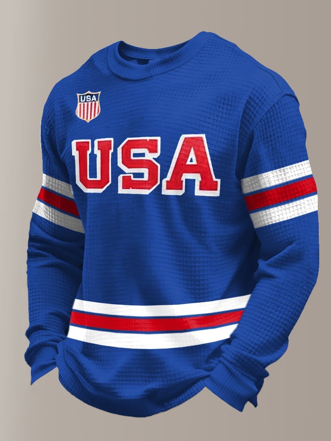 Men's Hockey Print Waffle Fabric Long-Sleeve T-Shirt