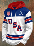 Retro Men's USA Ice Hockey Print Hoodie