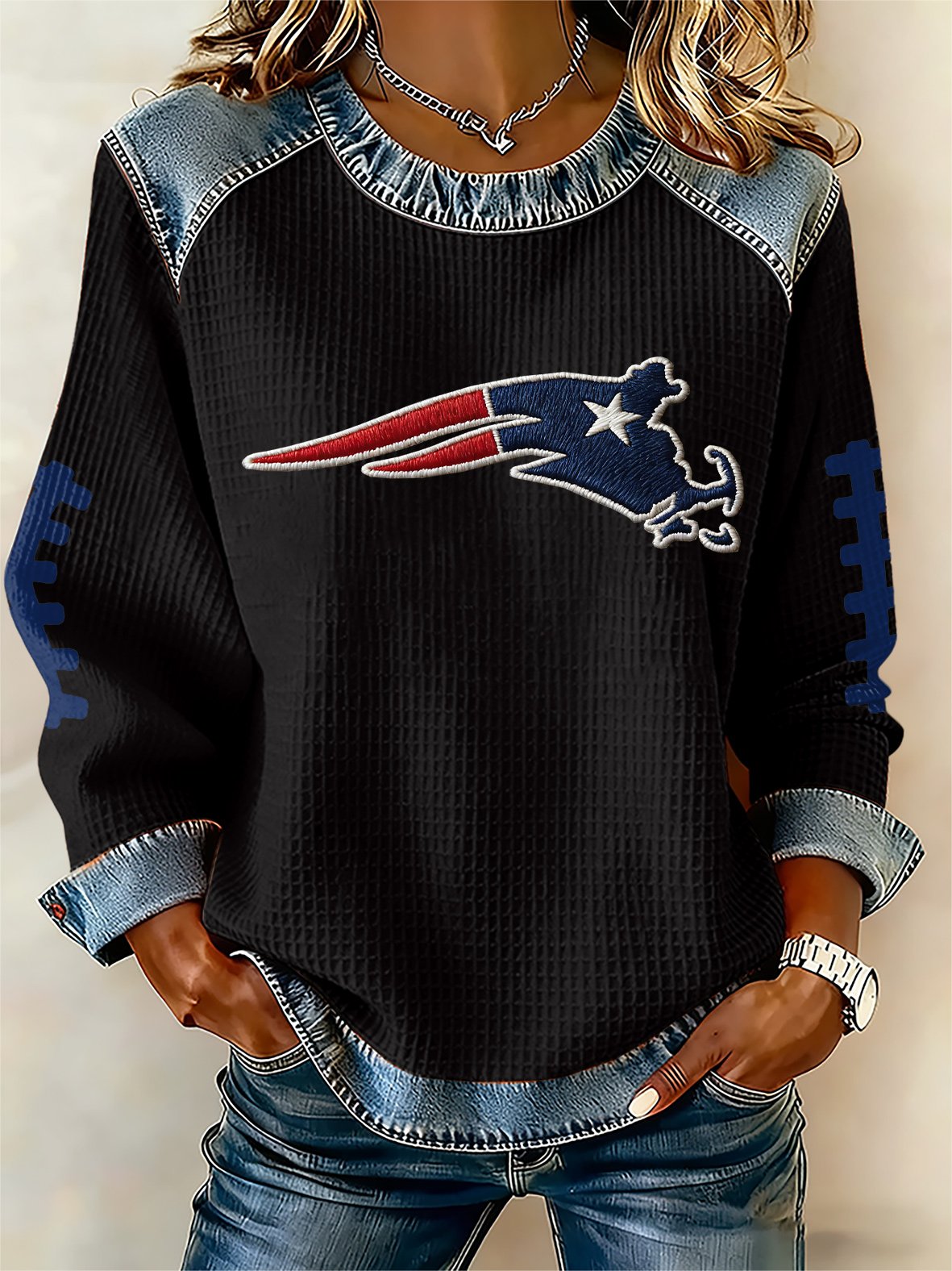 Women's rugby print long-sleeved sweatshirt