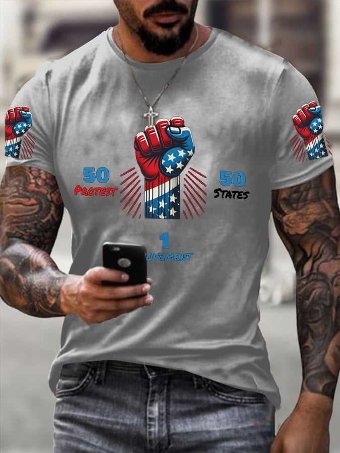 🔥Buy 3 Get 15% Off🔥Men's 50 Protests 50 States 1 Movement Print T-Shirt