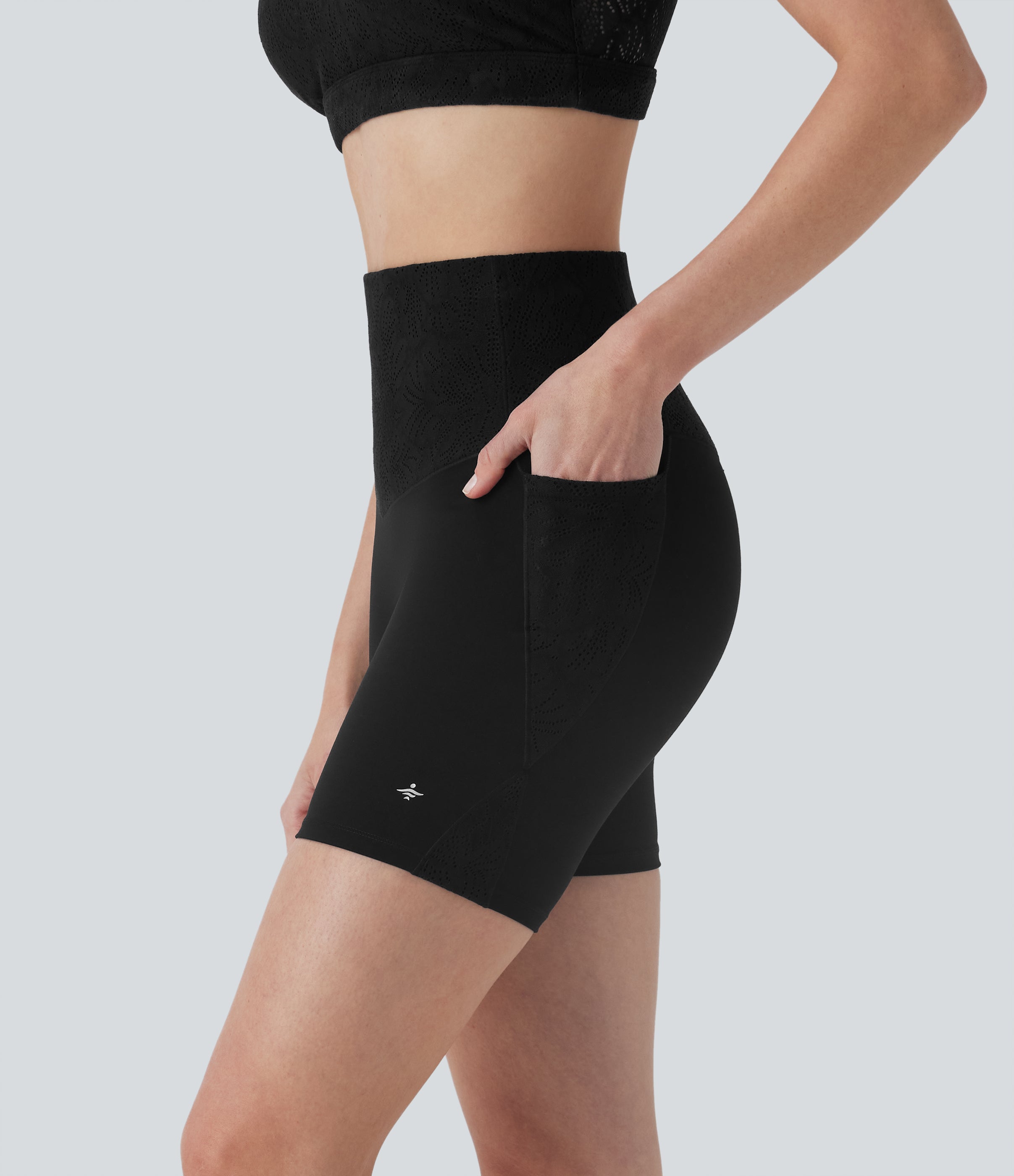 UltraSculptTM SoCinched High Waisted Tummy Control Contrast Lace Training Biker Shorts 5'' with Pockets