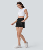 SoCinched High Waisted Tummy Control Drawstring 2-in-1 Anti-slip Hem Cool Touch Yoga Shorts with Pockets-UPF50+