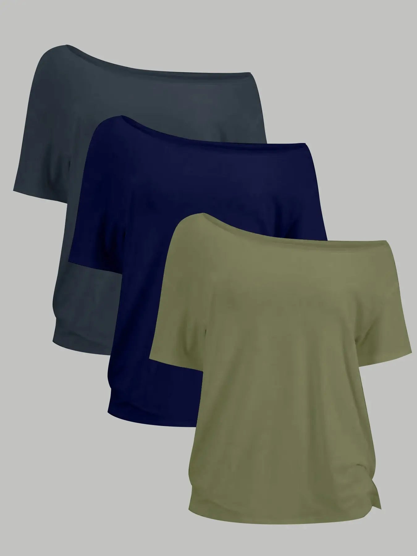 Women's Plus Size 3-Pack One-Shoulder Loose Fit Short Sleeve T-Shirts, Casual Solid Color Basic Tops, Comfortable and Stylish Tees