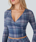 Sheer Mesh V-Neck Wrapped Tie-Back Top