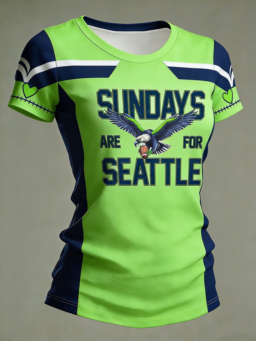Women's Fashion Seattle Football Fan Crew Neck T-Shirt