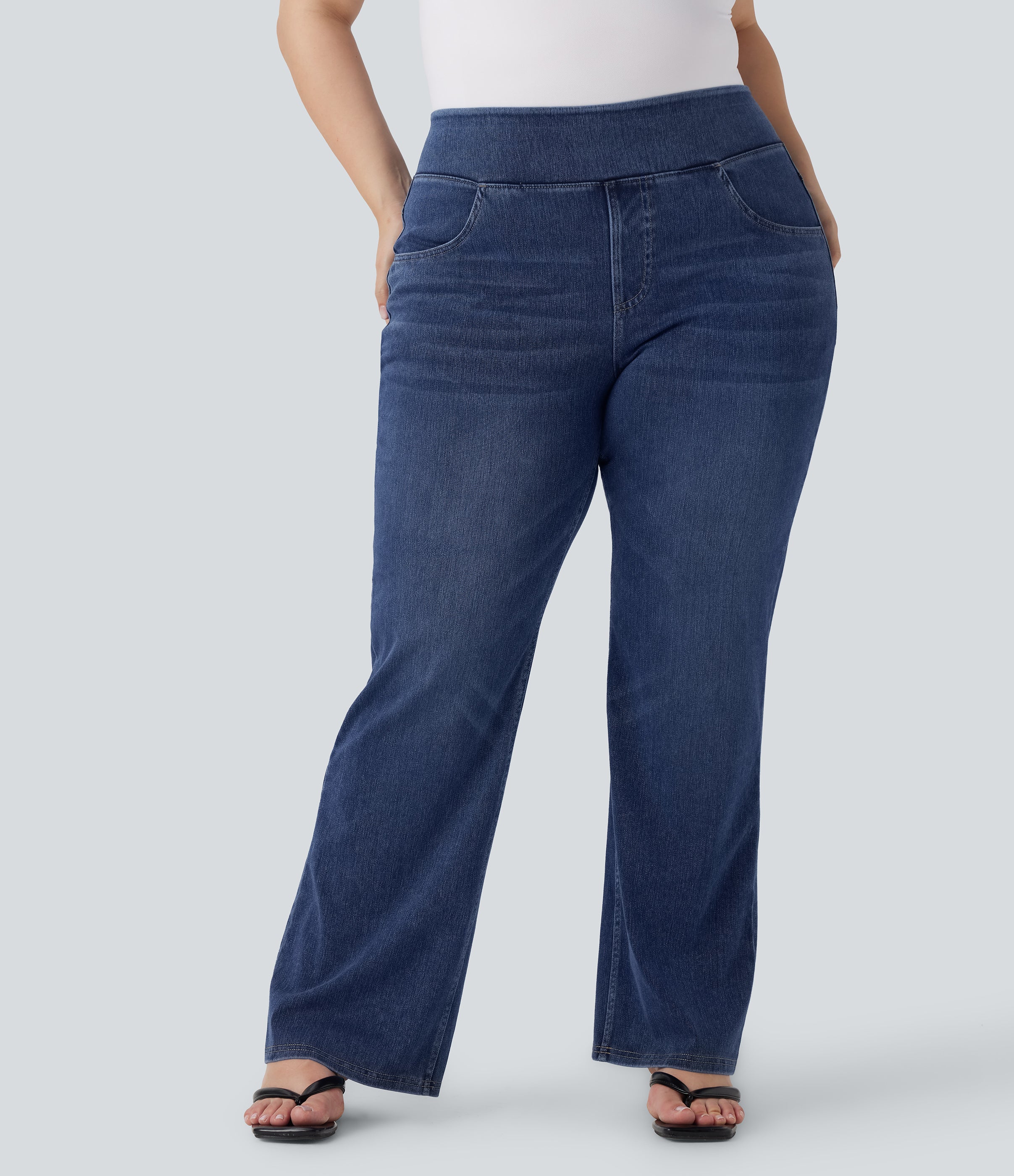 FlexTM High Waisted Pockets Washed Casual Bootcut Plus Size Jeans