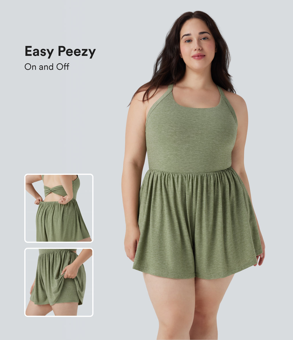 2-in-1 Plus Size Romper with Pockets-Easy Peezy Edition