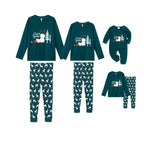 Christmas Family Matching Pajamas-Dark Green&Deer Patterned Pjs Set with Snowman and "Let It Snow" Print