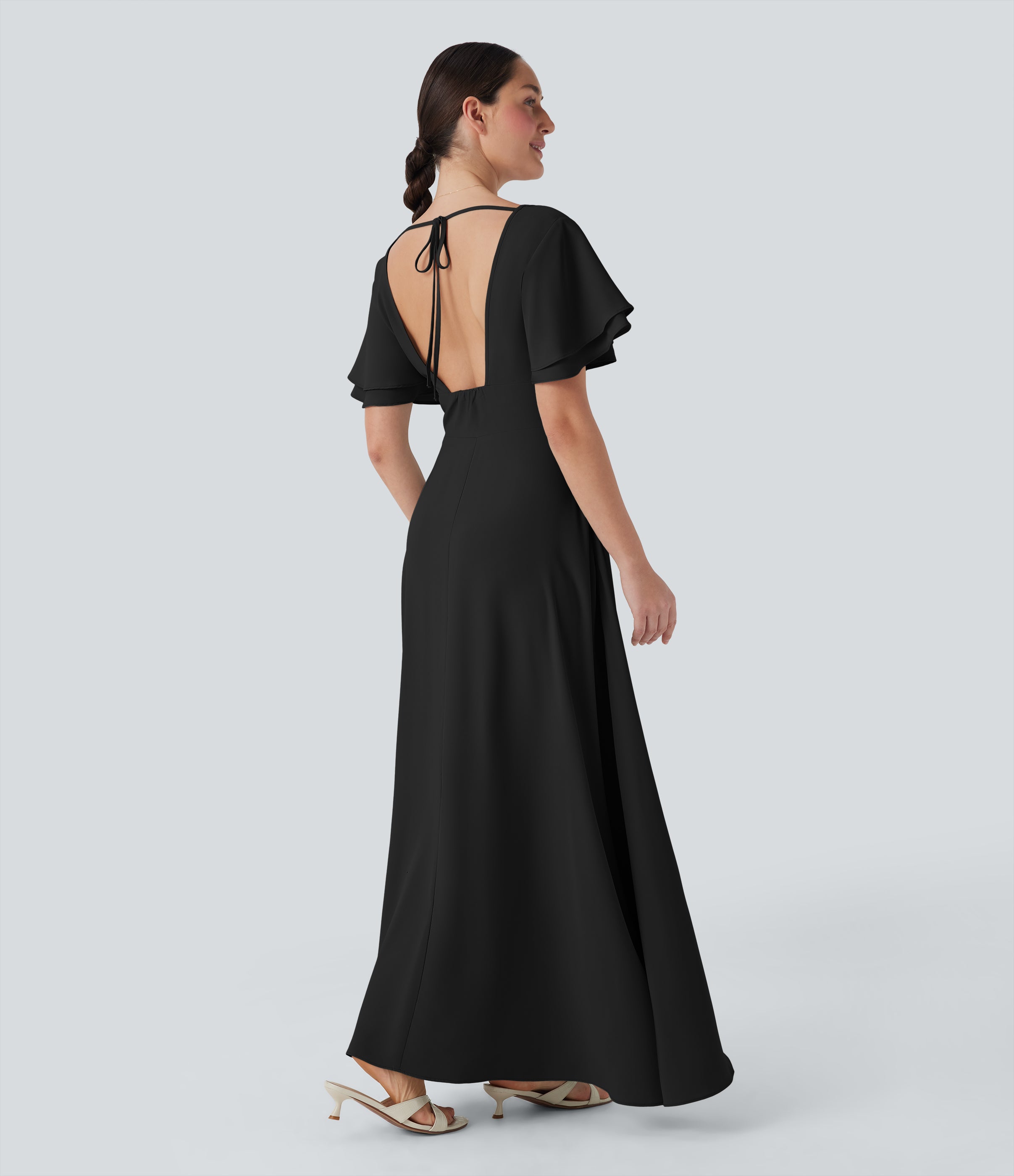 V Neck Short Sleeve Maxi Dress