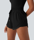Shirred Drawstring 2-in-1 Running Romper with Pockets