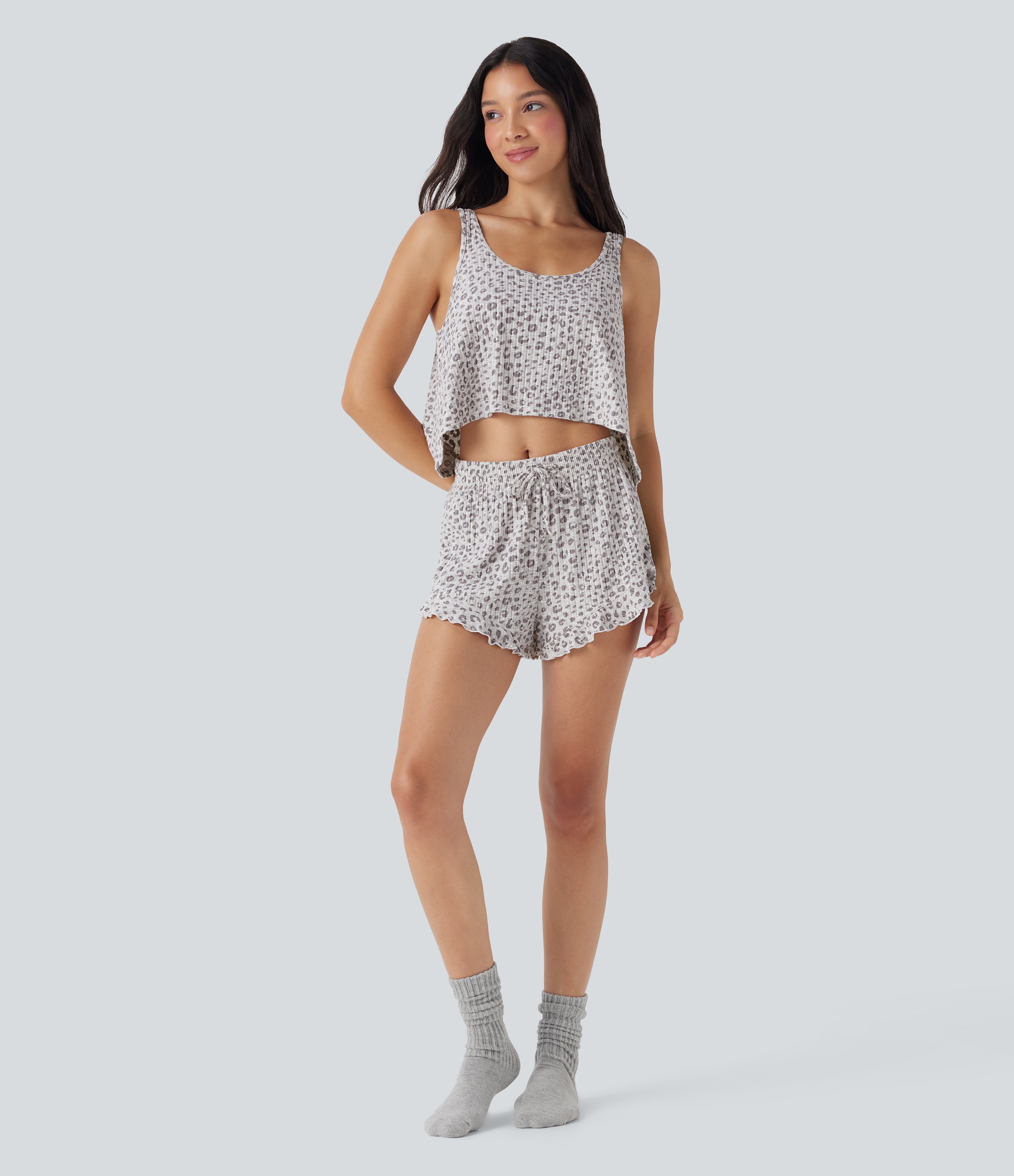 Scoop Neck High Low Leopard Print Lounge Tank Top