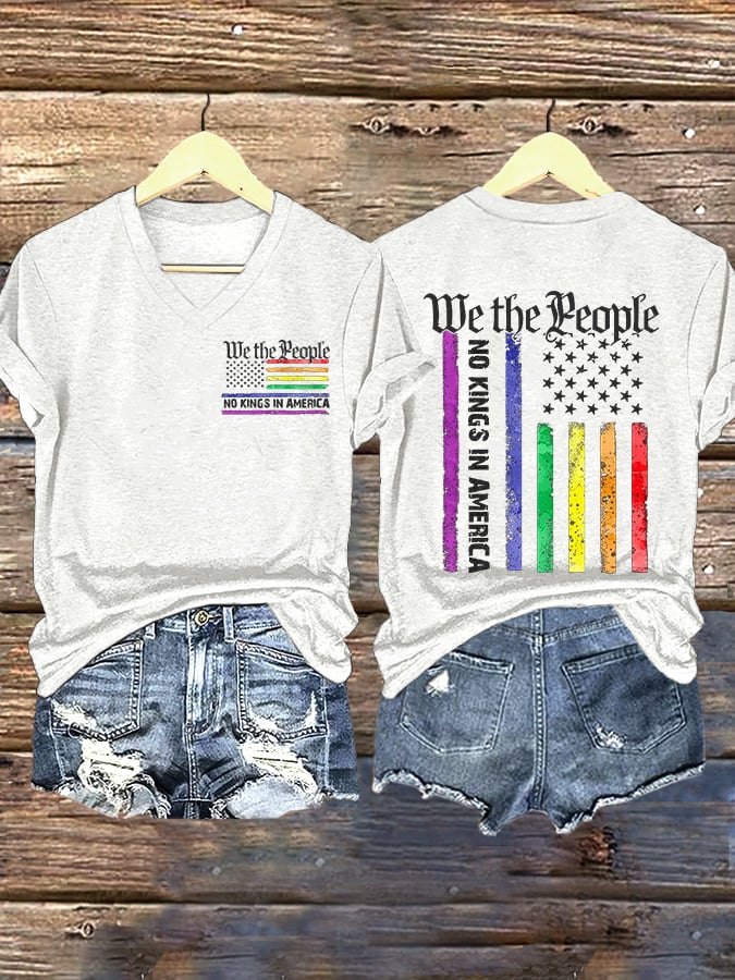 🔥Buy 3 Get 15% Off🔥V-Neck Retro We The People No Kings In America Print T-Shirt
