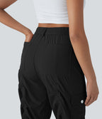Mid-Rise Ruched Cargo Quick-Dry Casual Pedal Pusher Pants with Pockets