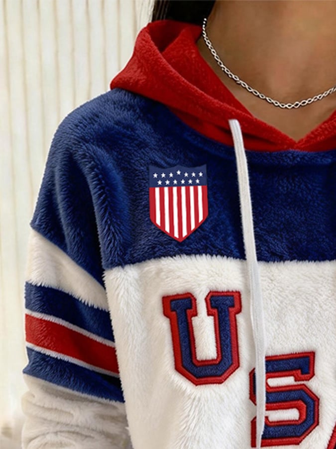 Retro USA Ice Hockey Print Hoodie