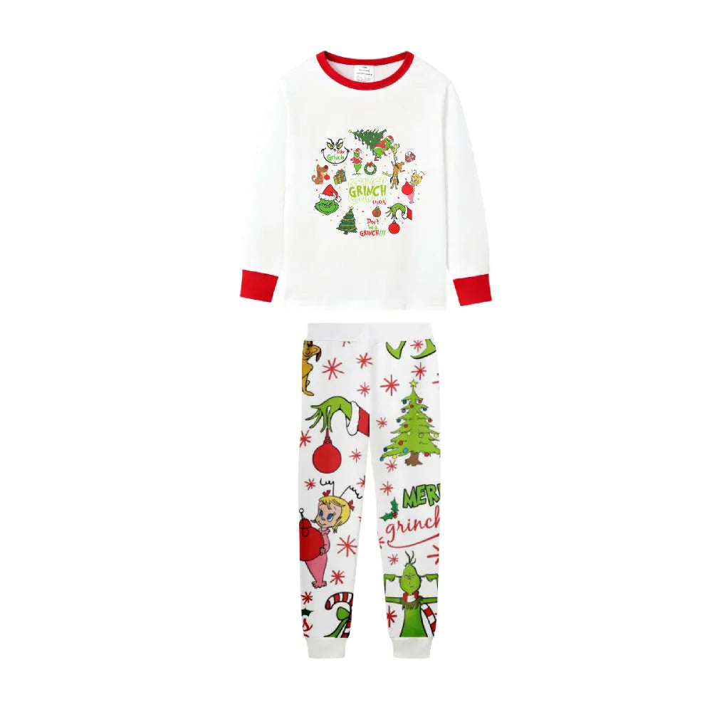 Family Christmas White Pajamas Set With Xmas Pattern Design