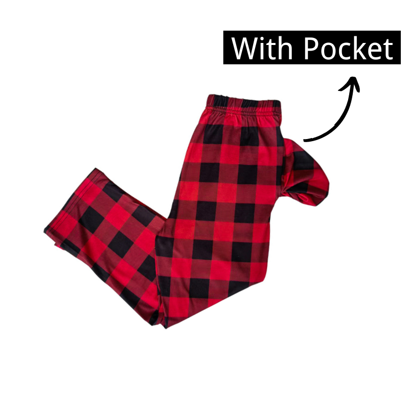 "We are Family 2025 Christmas Make Memories Together" Slogan Print Black & Red Plaid Family Matching Black Pajamas
