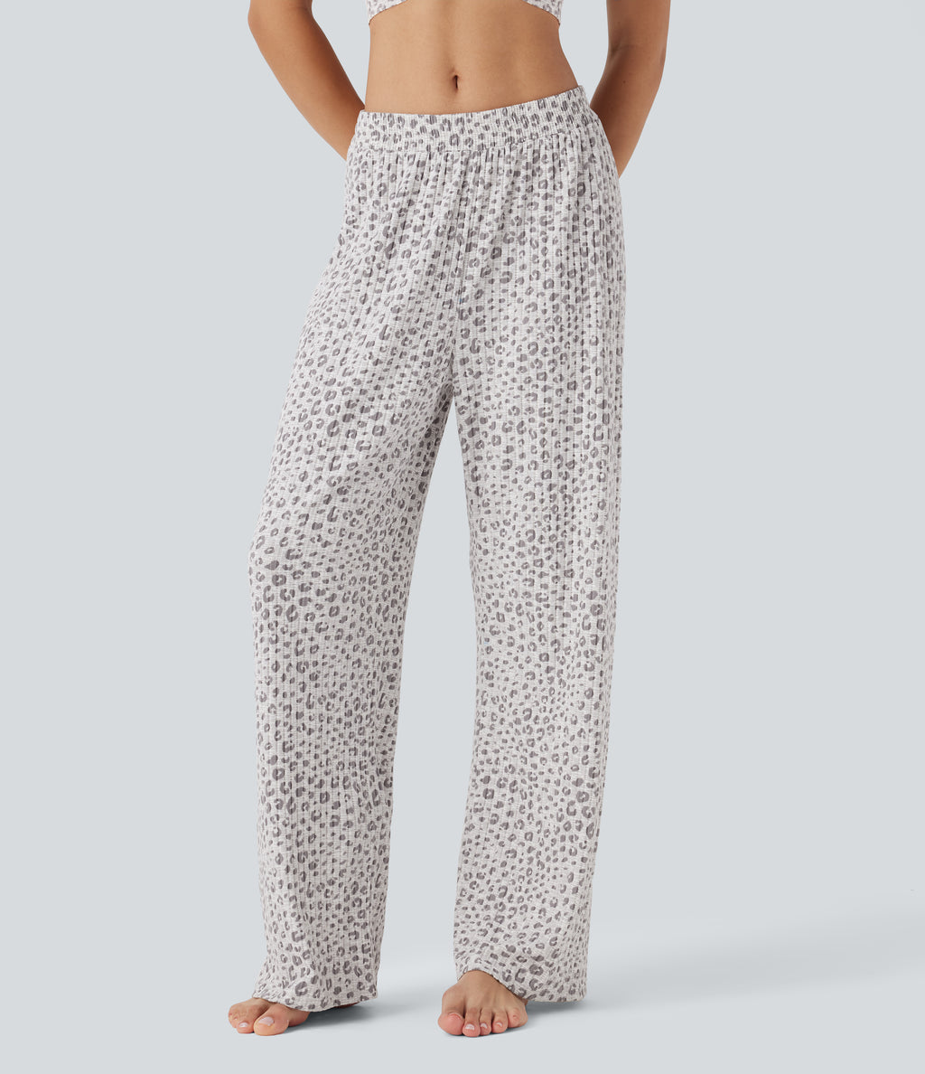 High Waisted Wide Leg Leopard Print Lounge Pants