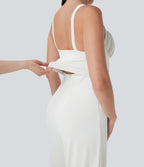Square Neck Drawstring Jumpsuit with Pockets-Easy Peezy Edition