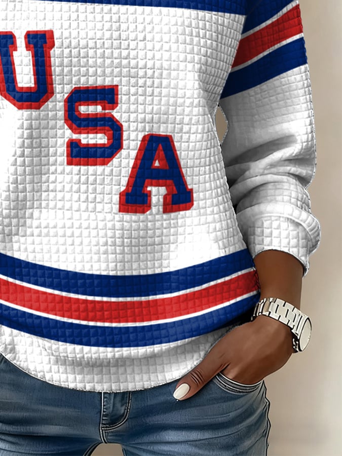 Retro USA Ice Hockey Print Sweatshirt