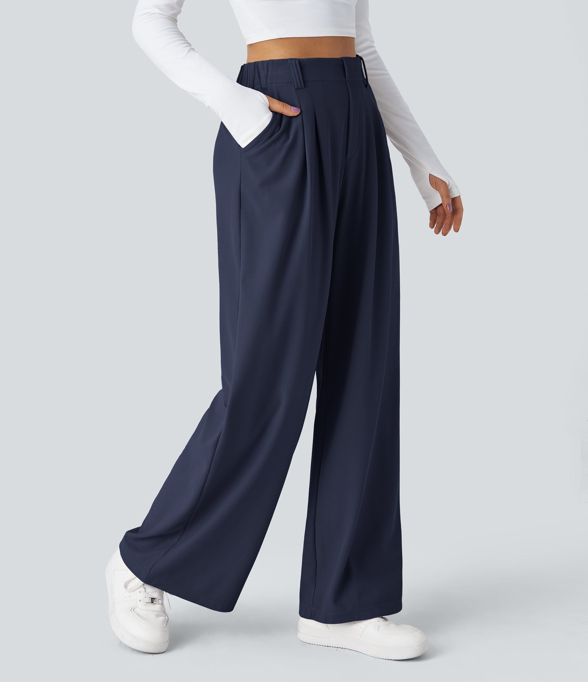 FlexTM High Waisted Side Pocket Wide Leg Waffle Work Pants