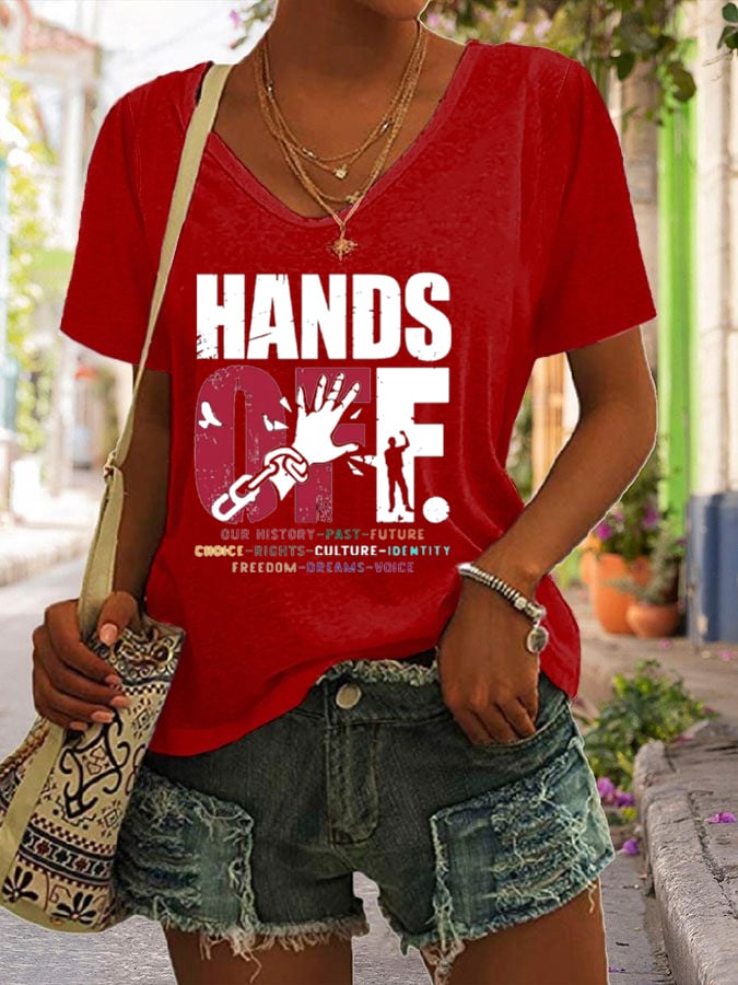 🔥Buy 3 Get 15% Off🔥Women's Hands Off Protest Printed V-Neck T-Shirt