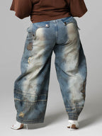 Fashion Irregular Embroidery Bleach Wash Jeans