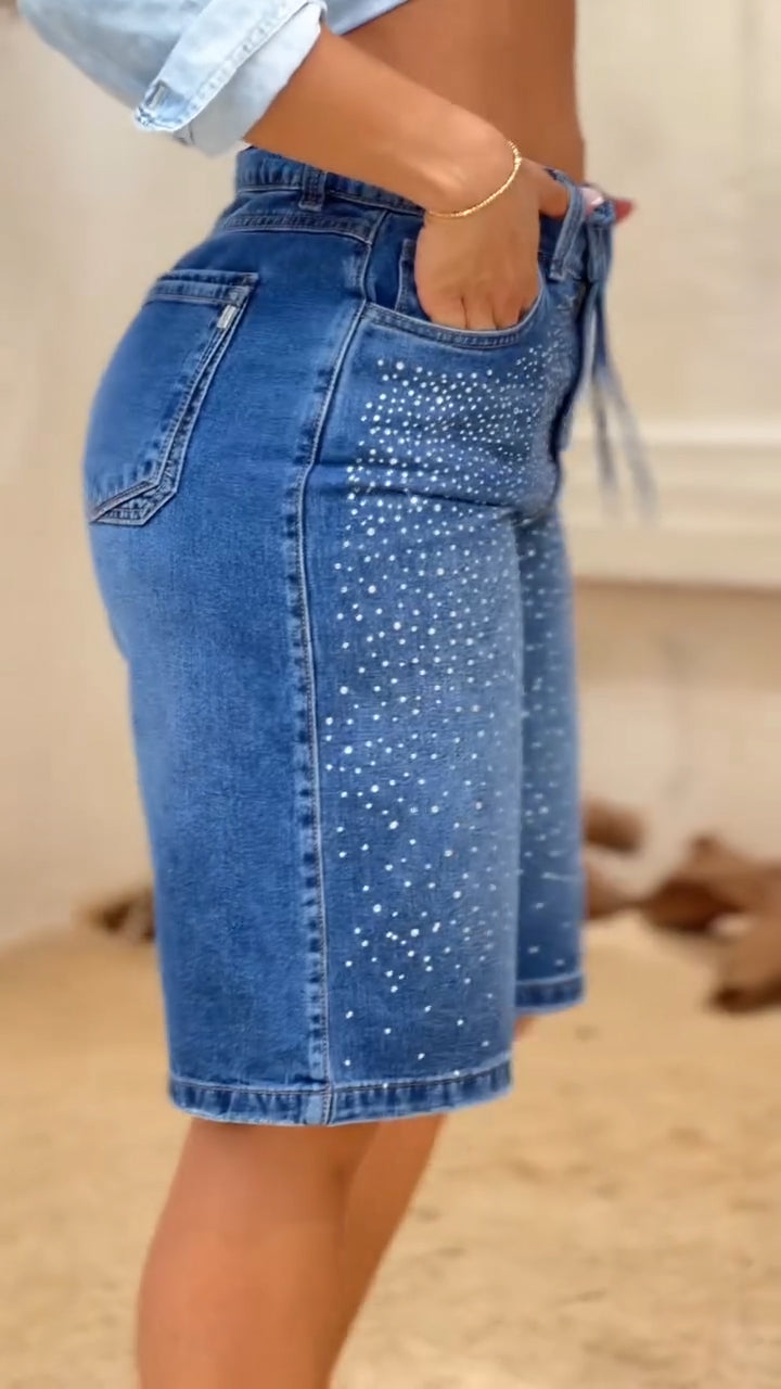 Women Ironing Diamond Washing Water Casual Jeans Five-point Pants