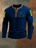 Men's Rugby Print Henley Top
