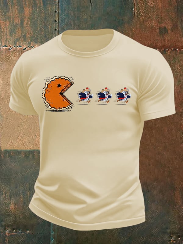 Men's  Funny Turkey Chasing Pie Sublimation FDT Thanksgiving T-Shirt