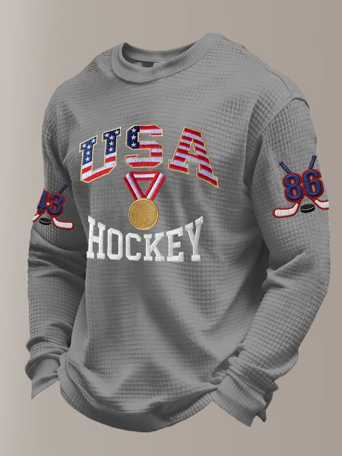 Men's Retro USA Ice Hockey Print Casual Long-Sleeved Top