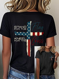 Women's Stand For The Flag Kneel For The Cross Printed Casual T-Shirt