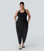 Backless Twisted Harem Casual Plus Size Jumpsuit with Side Pocket-Easy Peezy Edition