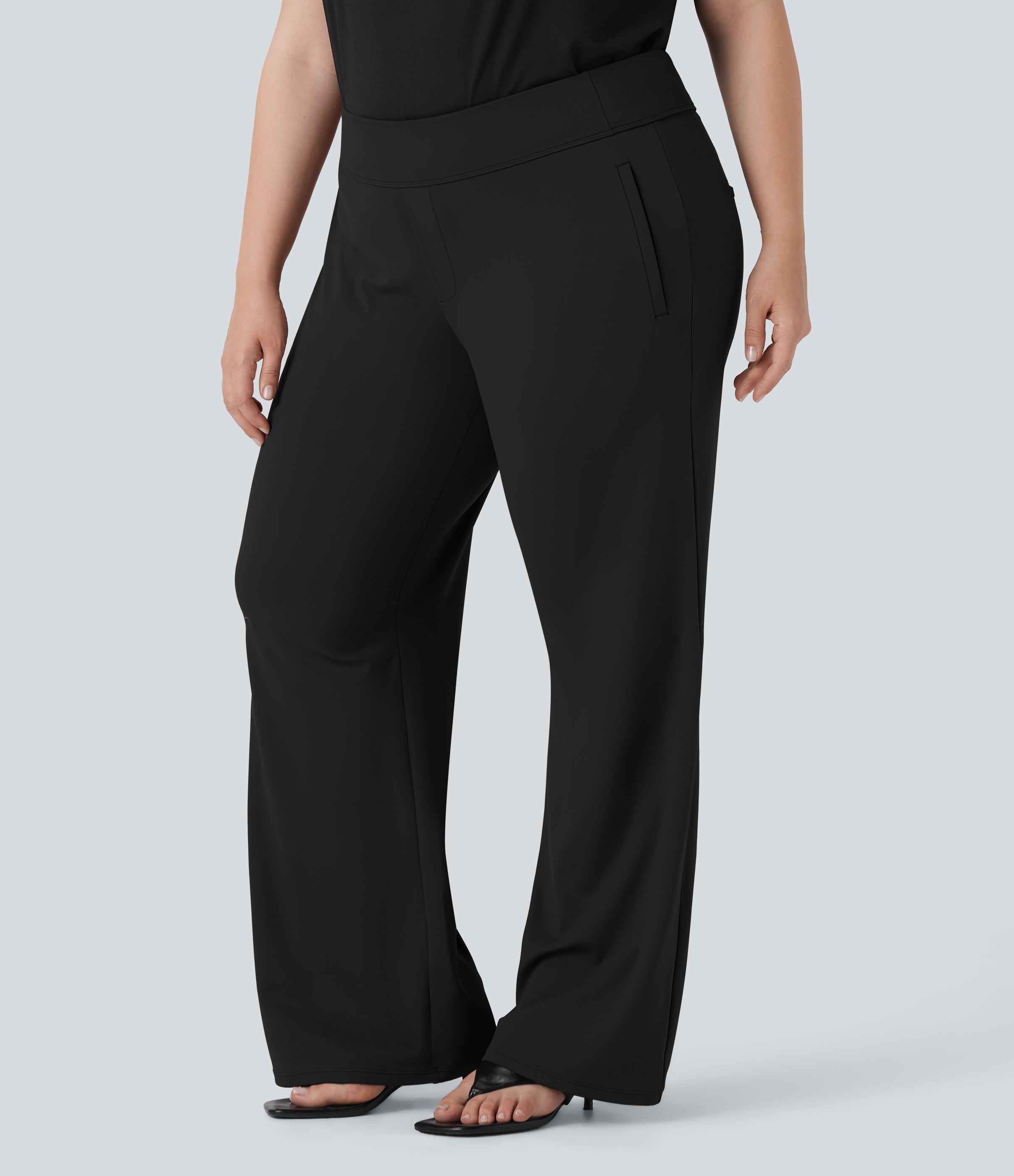 Plus Size FlexTM High Waisted Work Flare Pants with Side Zip Pockets