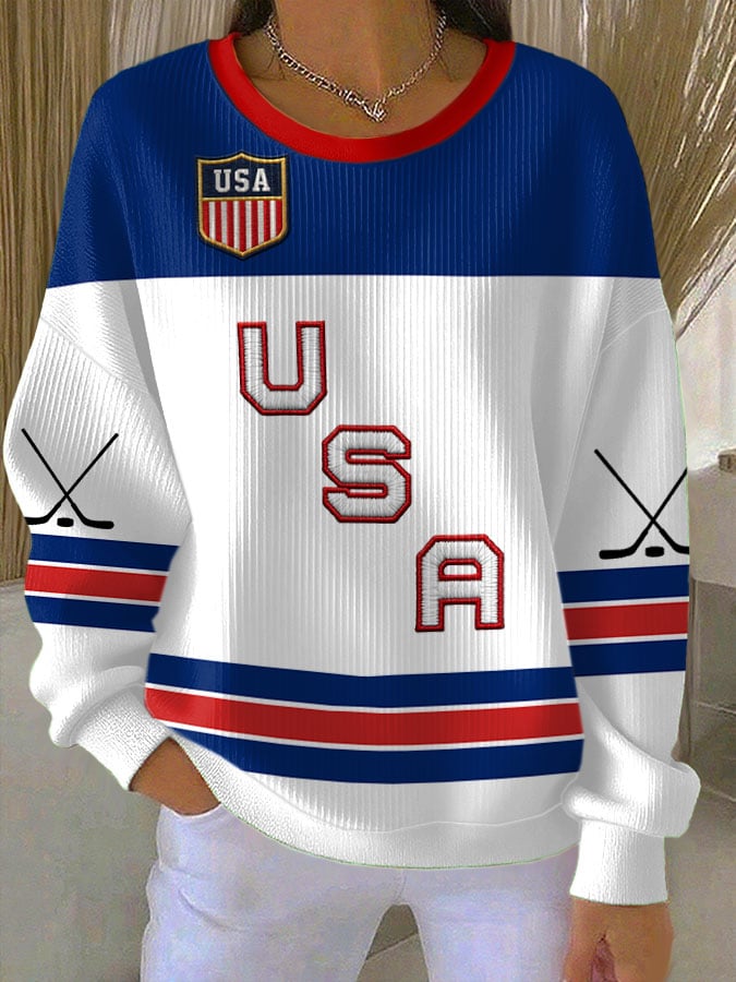 Women's Retro USA Ice Hockey Print Sweatshirt
