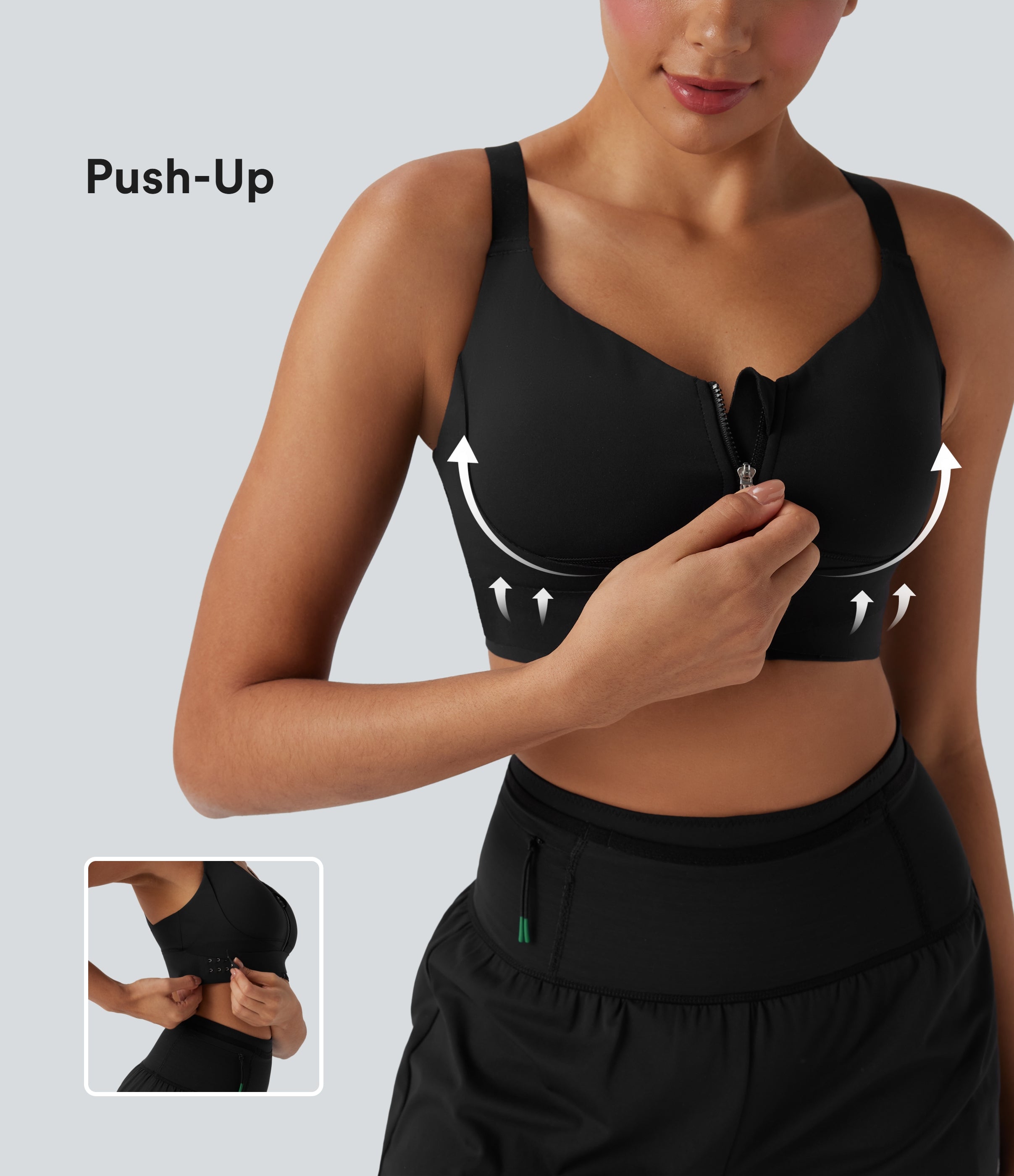 SpeedWaveTM Medium Support Push Up Zipper Adjustable Buckle Quick Dry Running Sports Bra