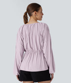Long Sleeve Lace Up Drawstring Work Blouse