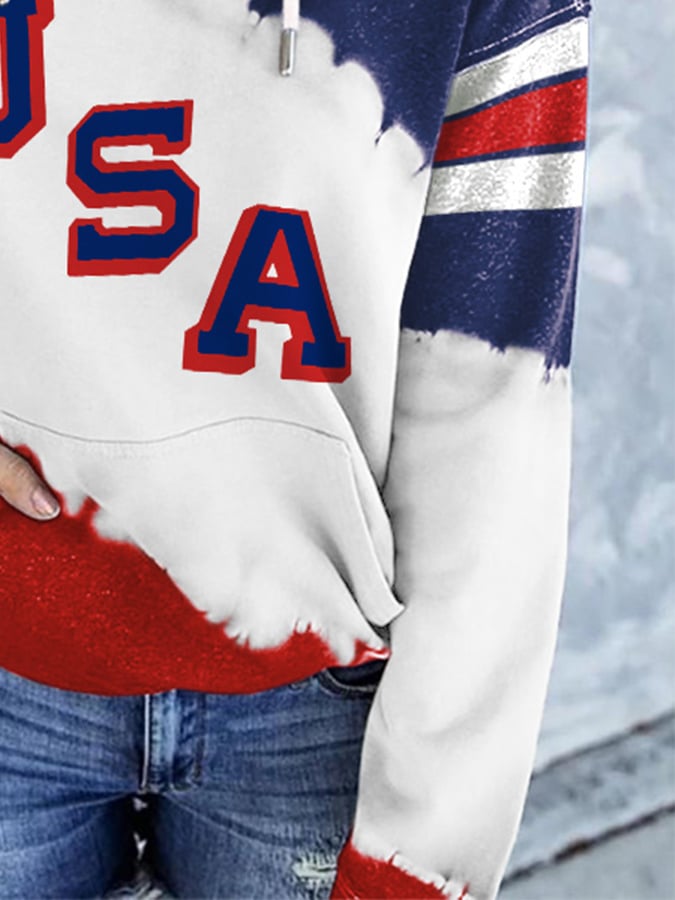 Retro USA Ice Hockey Print Hoodie
