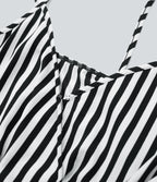 V-neck Snap Belted Stripe Waffle Jumpsuit with Pockets