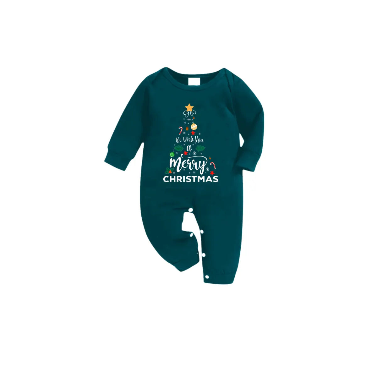 Christmas Family Matching Pajamas-Dark Green&Deer Patterned Pjs Set with "We Wish You A Merry Christmas" and Christmas Tree Print