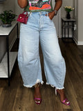 Fashion Raw Trim Ripped Wide Leg Jeans