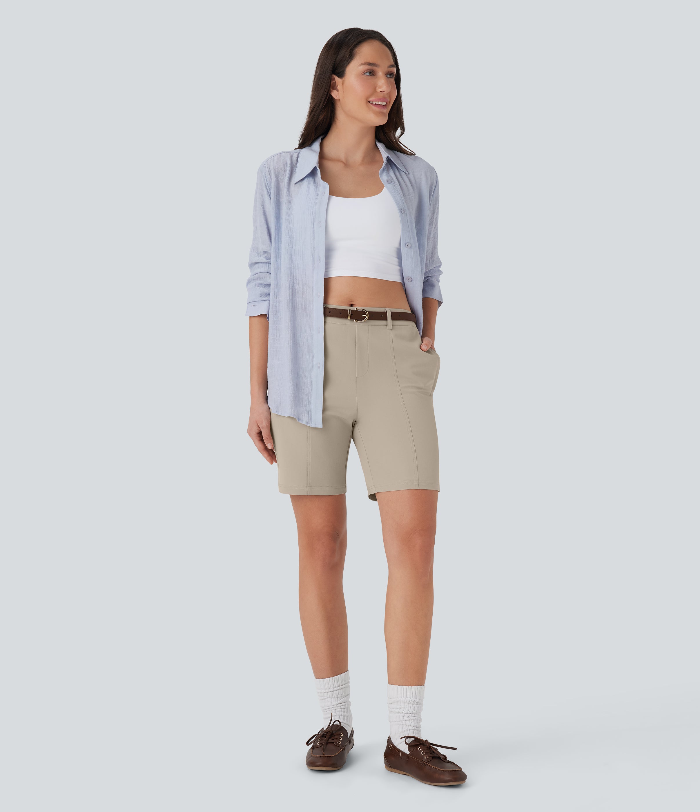 Quick Dry Mid Rise Casual Bermuda Shorts with Pockets-UPF 40+